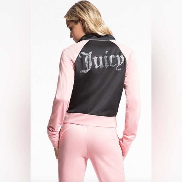 Juicy Couture Jackets & Blazers - Juicy Couture Y2K Pink/Black Logo Embellished Velour Track jacket size medium